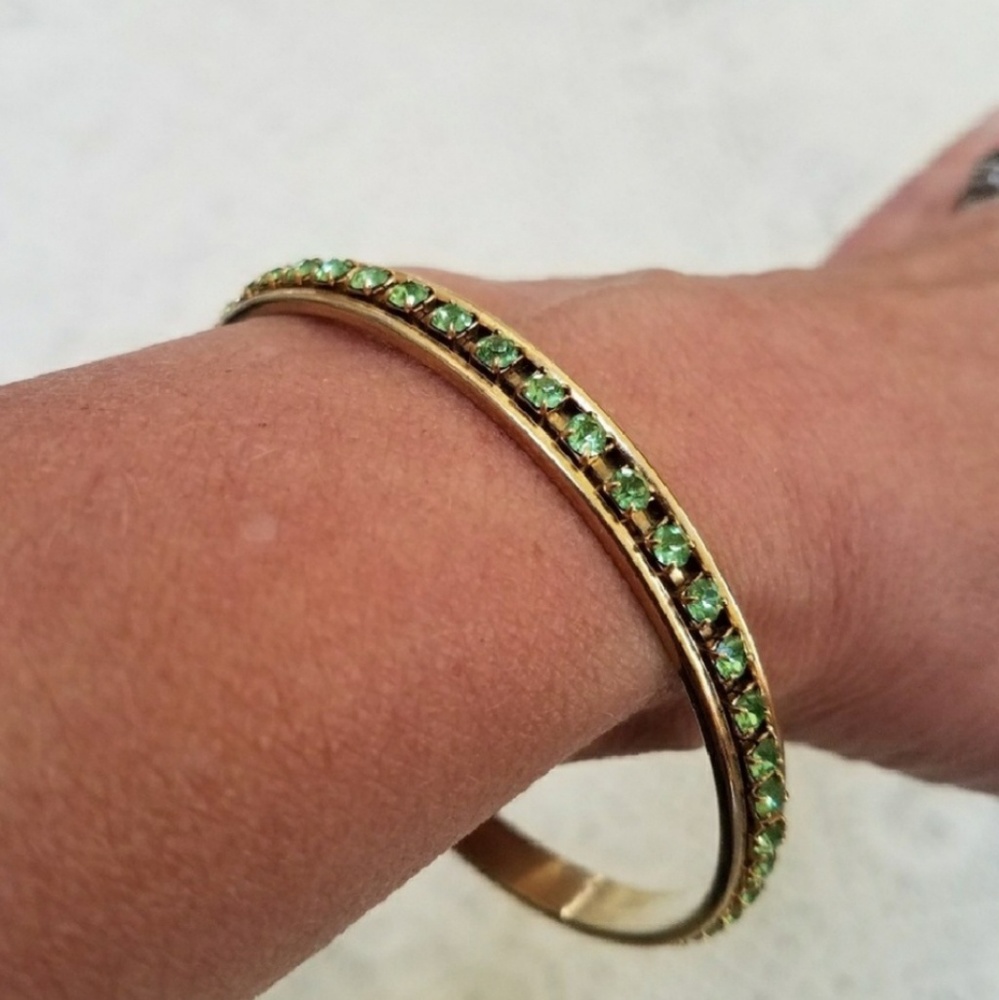 Two Rhinestone Bangles, Green and Gold - Picture 2 of 5